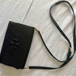 Black Textured Leather Crossbody Bag with Adjustable Strap